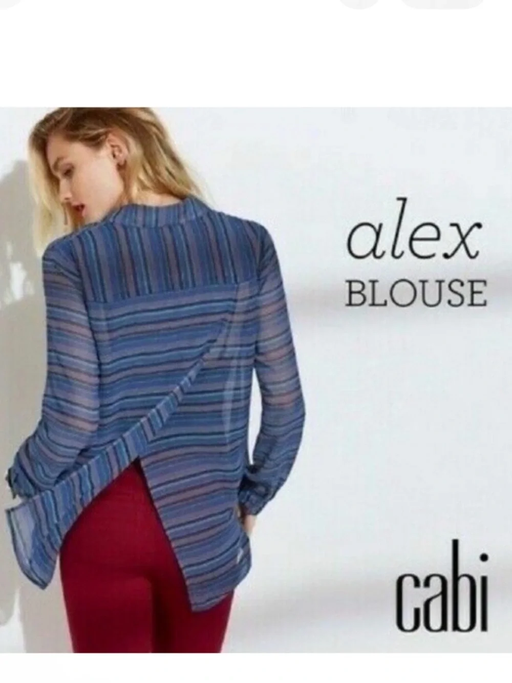 CABI Women’s Size XL Blue Striped Alex Semi-Sheer Long Sleeve Button Down Shirt